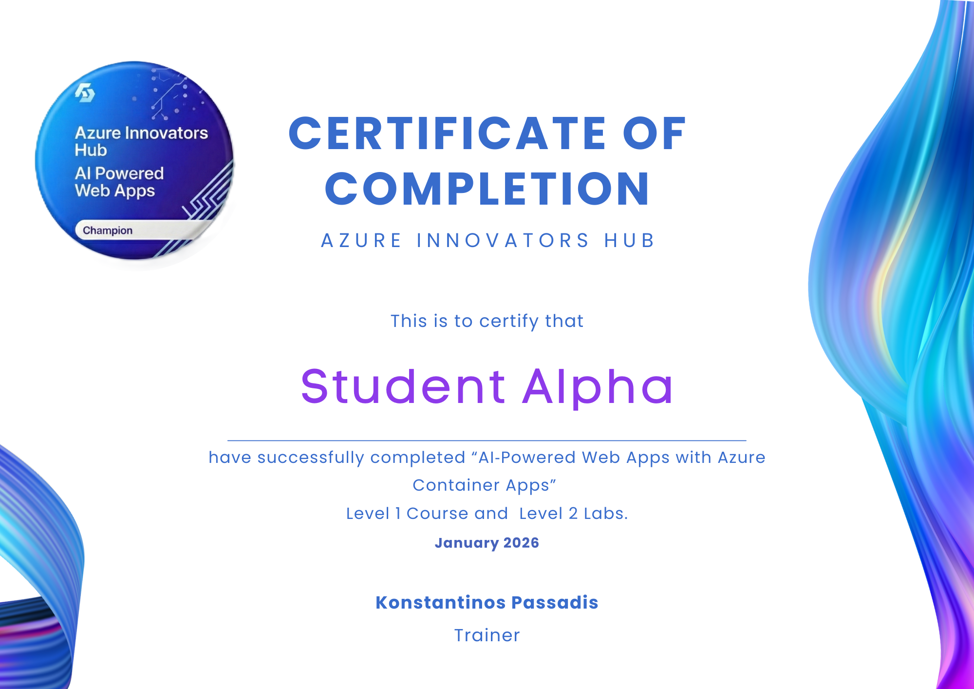 Sample workshop completion certificate